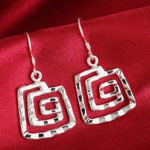 925 STERLING SILVER Stamped Modernist Rippled Textured Geometric Square EARRINGS